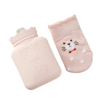 

450/650ml Silicone Hot Water Bottle With Bamboo Fiber Cloth Cover For Microwave Oven Refillable Water