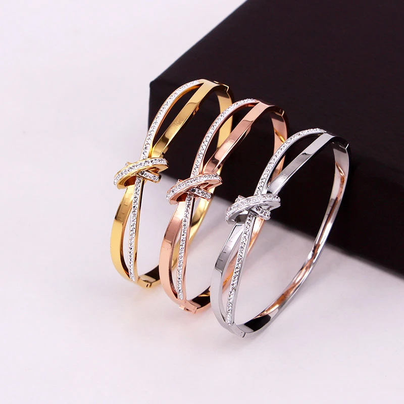 Classic Design Cross Semicircle Zircon Bracelet Bangle For