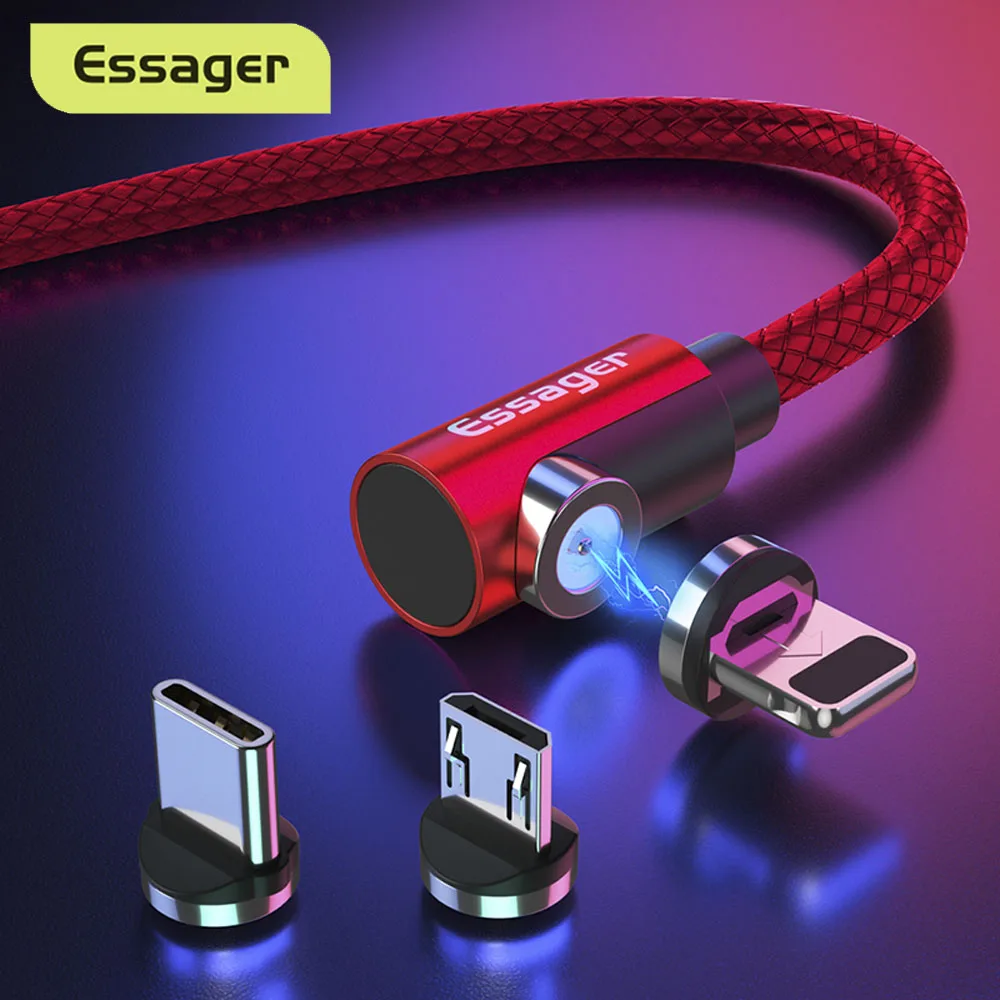 Essager-Cable magnético de carga microUSB para móvil, cable tipo C de imán rápido, adaptador de cables, cargador para Samsung, iPhone 7, 6