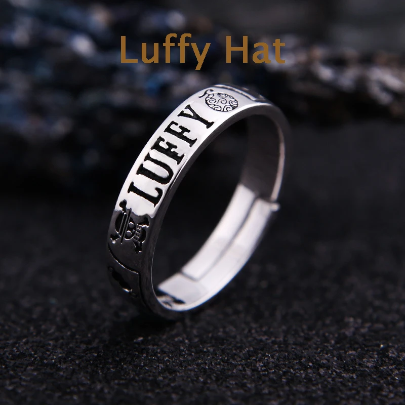 Anime Trafalgar Law Luffy Hat Portgas D Ace Adjustable Ring for Men Women 925 Sterling Silver Rings Cosplay Jewelry 4