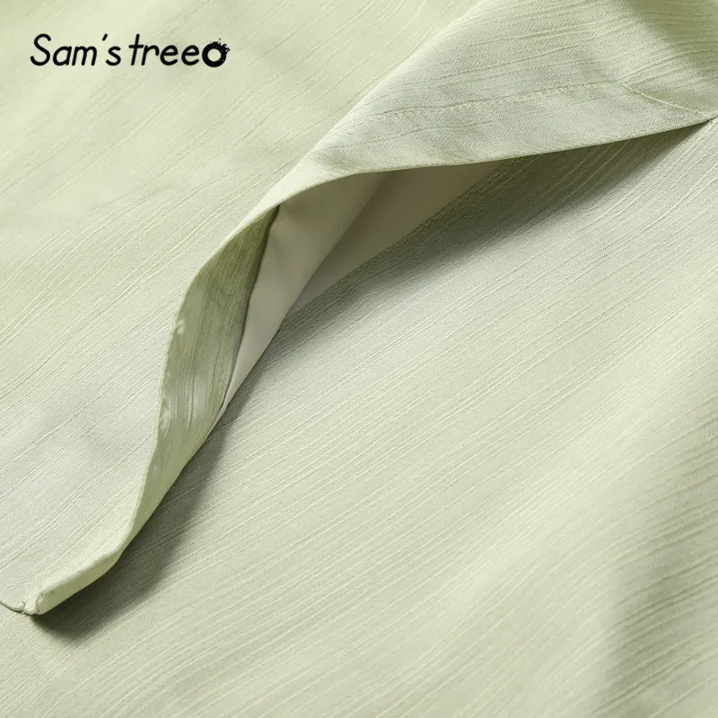 Samstree зеленый чистый элегантный сатиновый Блейзер Женская рабочая одежда пальто Осень корейский стиль свободная Офисная Женская верхняя одежда