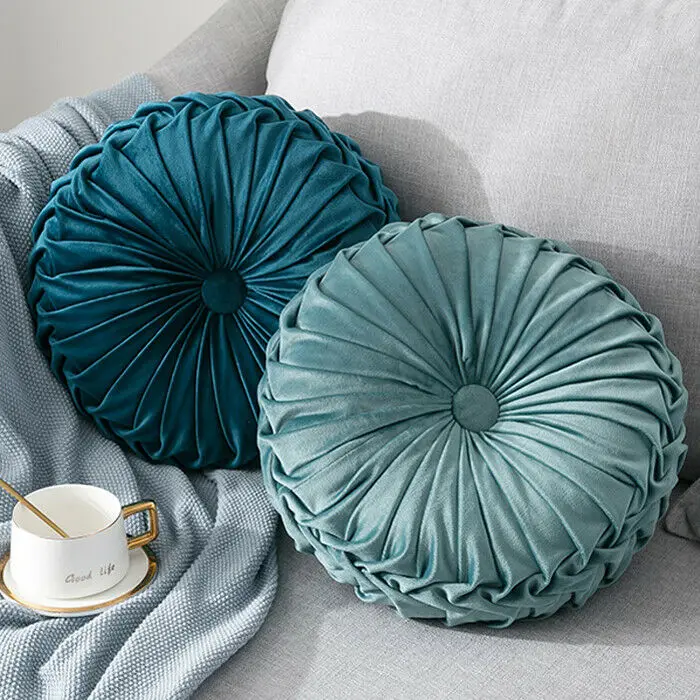 

Newest Home Textile Velvet Pleated Round Solid Color Cushion Pouf Throw Home Soft Cushion