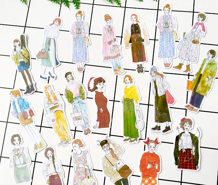 18Pcs/Bag Hand Draw Japanese Street Girl Sticker DIY Craft Scrapbooking Album Junk Journal Happy Planner Decorative Stickers