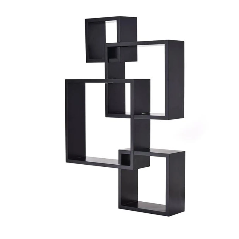 

4 In 1 Black Intersecting Square Floating Wall Mounted Shelf Modern And Contemporary for Any Home Office