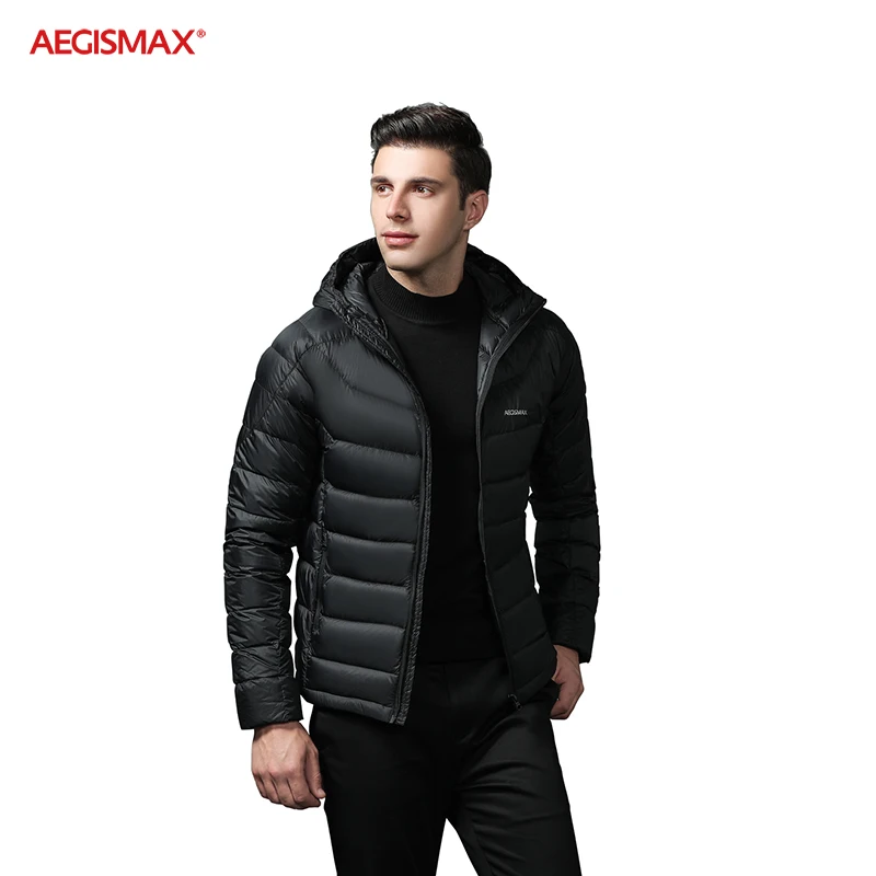AEGISMAX 90% White Goose Down Jacket Men Ultralight Hooded Warm Coat Wind Protection Solid Color Outdoor Hiking Camping Ski
