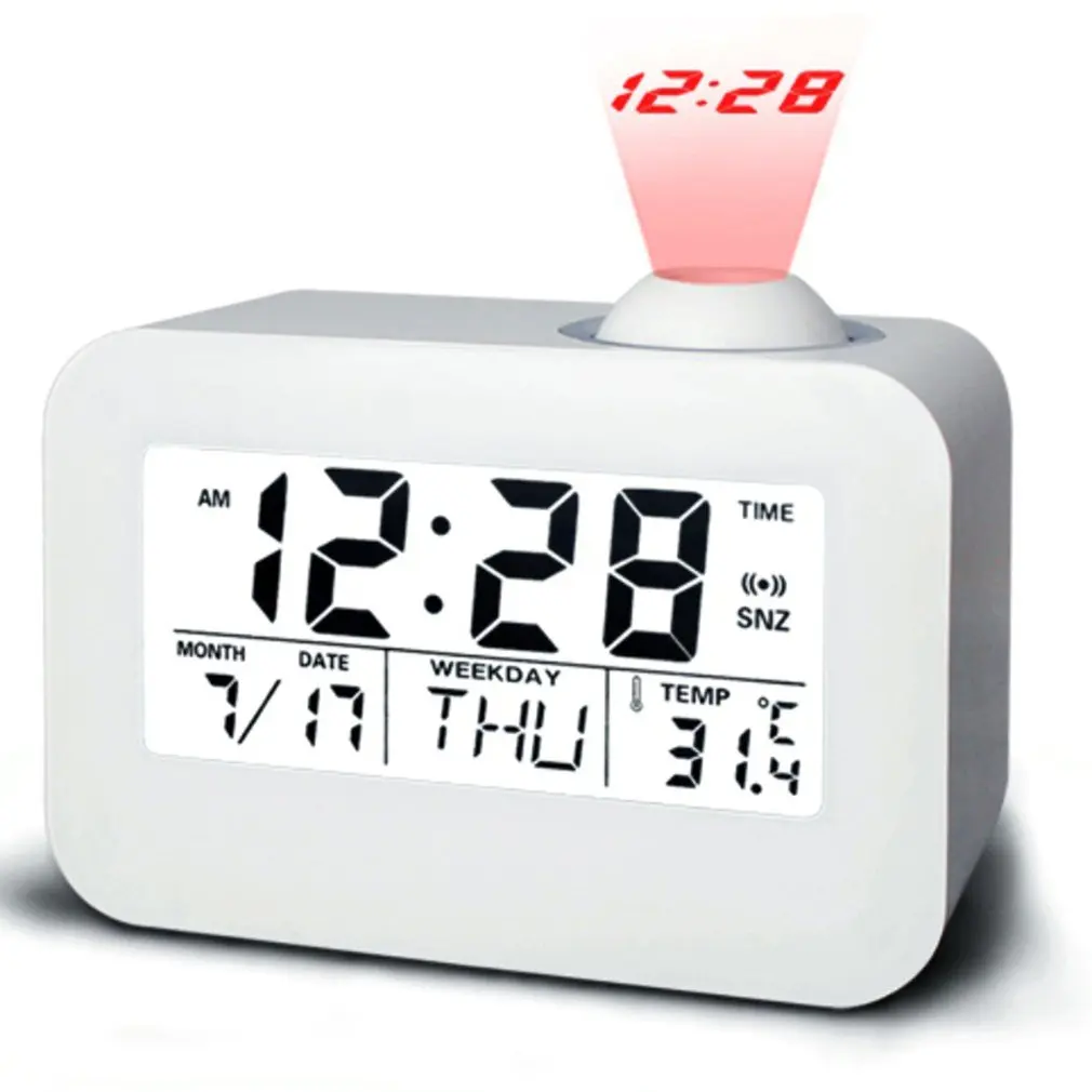  LCD Projection Clock Electronic Desk Table Bedside Alarm Clock With Backlit Sound Control Projector