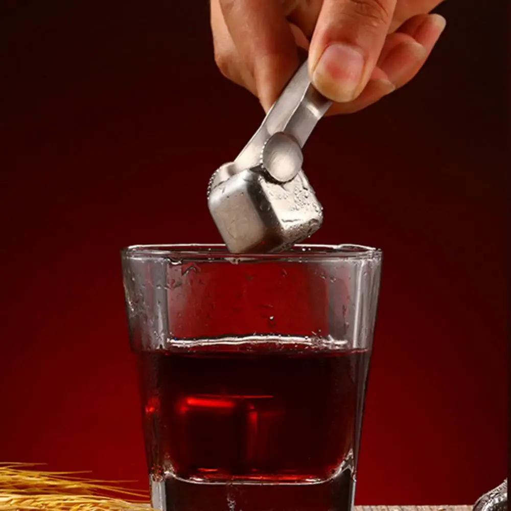 Reusable 304 Stainless Steel Metal Square Quick-Frozen Ice Cubes Keep Freezing Chilling Stones For Whiskey Wine Beer Beverage