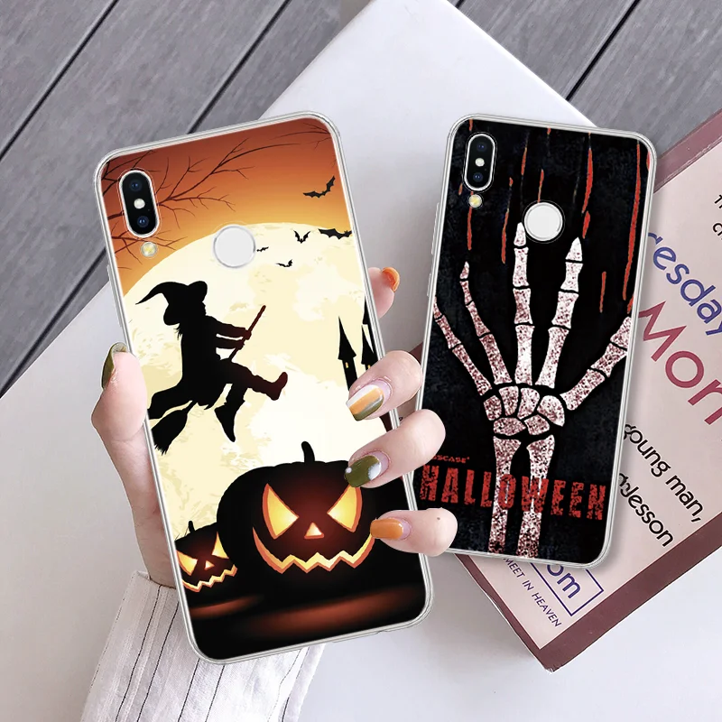 

Pumpkin Halloween Bat Witch Case For Huawei Mate 30 Lite 20 P20 P30 Honor 20 Pro 10 Lite 10i 8X P Smart Y9 Prime 2019 TPU Covers