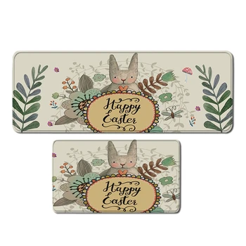 

HLZS-Two-Piece Rabbit Print Pattern Kitchen Rug Floor Mat Oil-Absorbing and Water-Absorbing Non-Slip Foot Pad