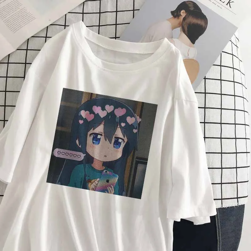 Японские повседневные летние топы размера плюс Harajuku с милым рисунком Kawaii