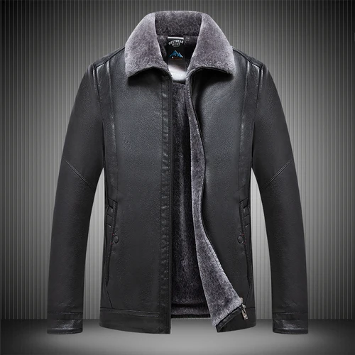 Зимняя новая кожаная мужская куртка большого размера 5XL шерстяная кожаная куртка с подкладкой Мужская искусственная кожа Материал толстый теплый мех одно кожаное пальто - Цвет: Черный