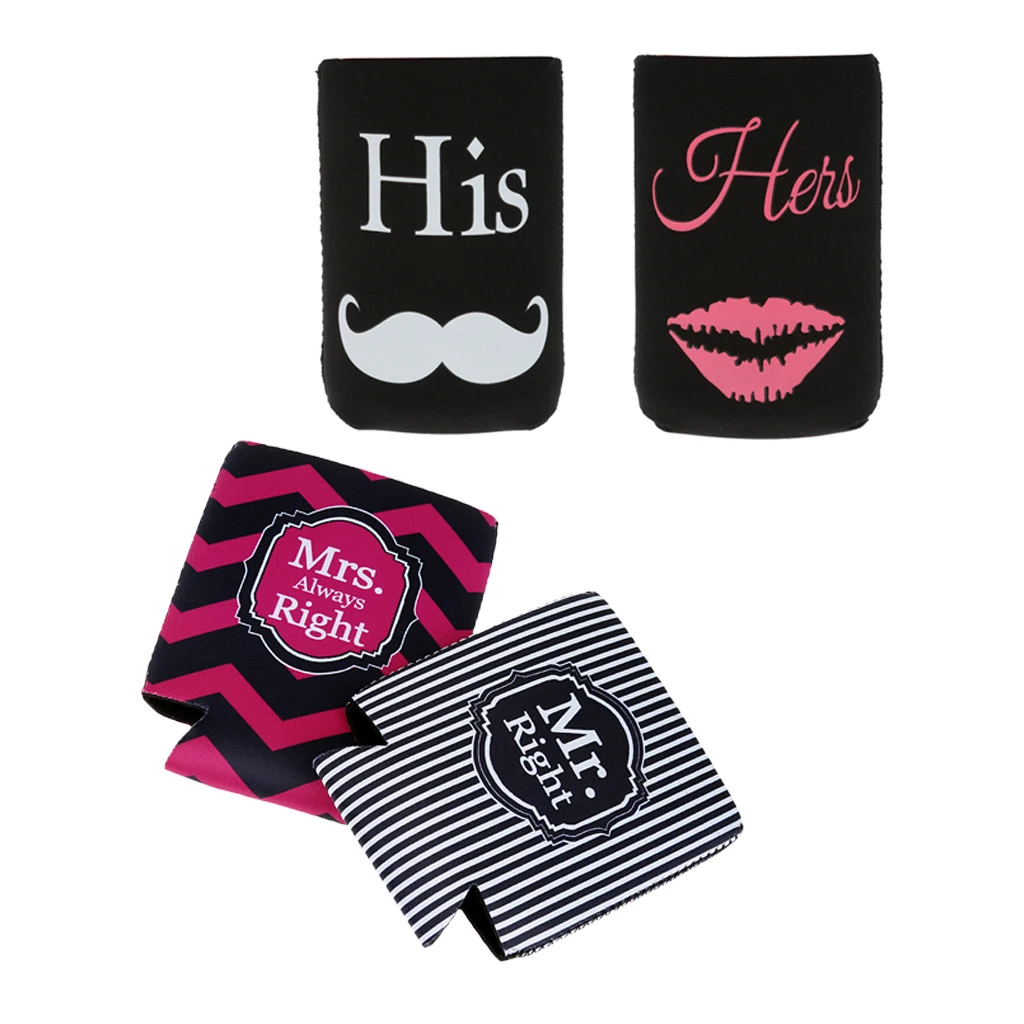 2 Set Wedding Engagement Beer Bottle Tin Cooler His & Her Cup Sleeve Holder