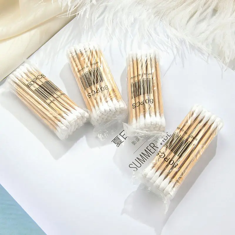 30Pcs/Bag Medical Disposable Double-Headed Cotton Buds Swab Wooden Sticks Ear Nose Cleaning Health Care Makeup Tools X5XC