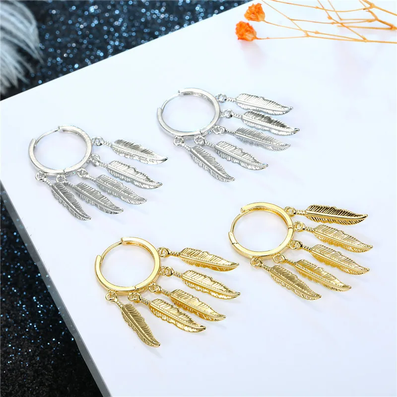 15 мм золотые серьги-кольца с перьями и звездами, дизайнерские серьги для женщин, вечерние ювелирные изделия, новинка, RY1219