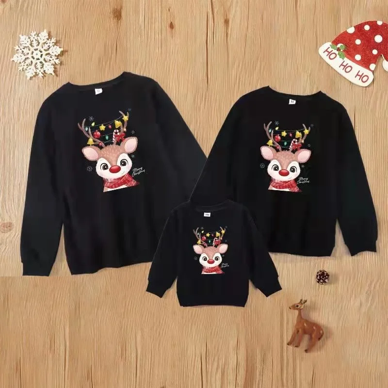 Christmas Deer Family Matching Sweaters Autumn Father Mother & Children Cotton Sweatshirts Mom Baby Mommy and Me Xmas Clothes