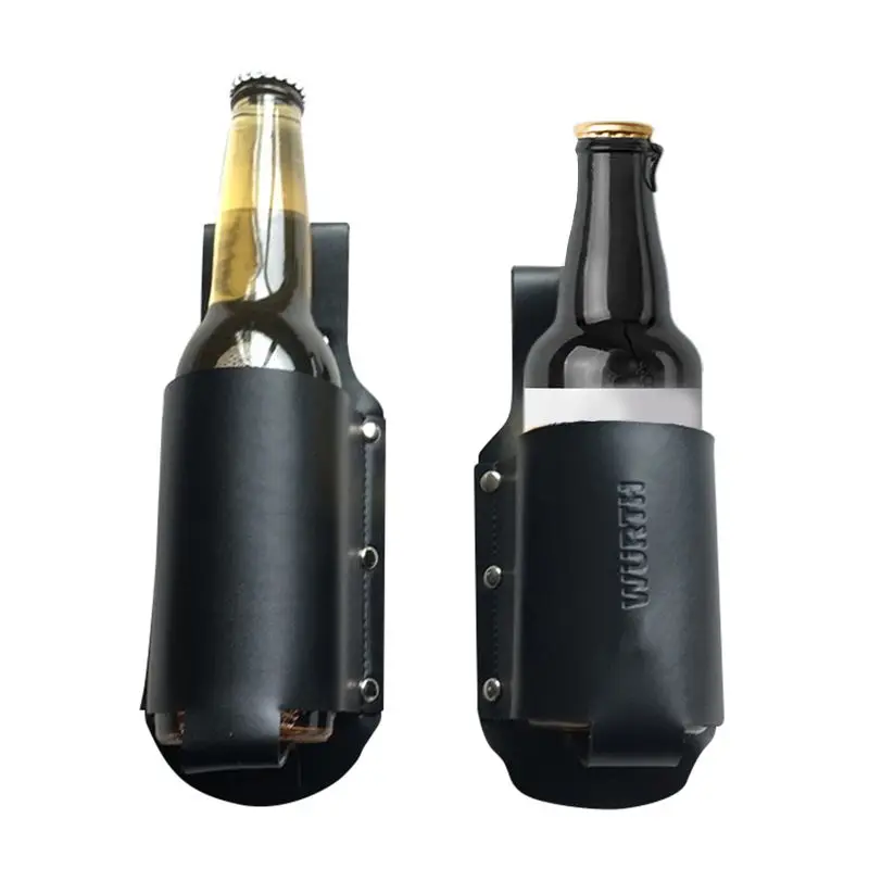 

Portable Beer Bottle Holder Leather Waist Belt Hanging Drinks Glass Bottles Cover Bag New
