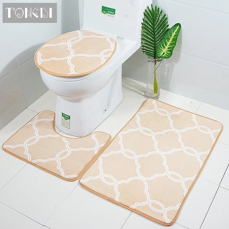 TONGDI ванная комната ковер Туалет набор печать элегантный узор бархат мягкий душ эластичный Абсорбент нескользящие коврики украшения для