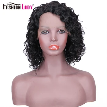 

Fashion Lady Short Curl Bob Wig L Part Lace WIgs For Women Machine Curl Wigs Brazilian Remy Human Hair Wigs