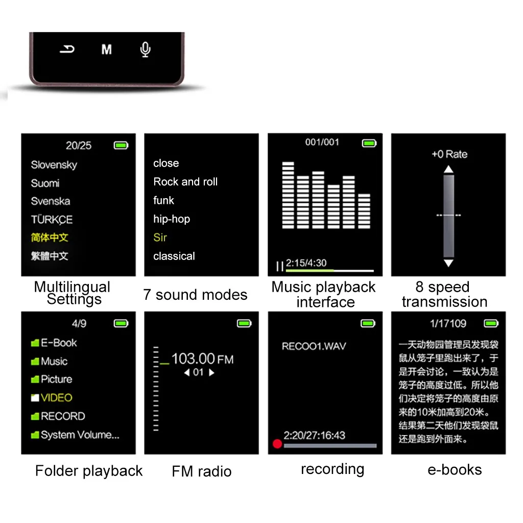 Mini Bluetooth MP3 Player HIFI Sport Music Loud Speakers MP4 Media Music playing FM Recorder radio video player built-in memory