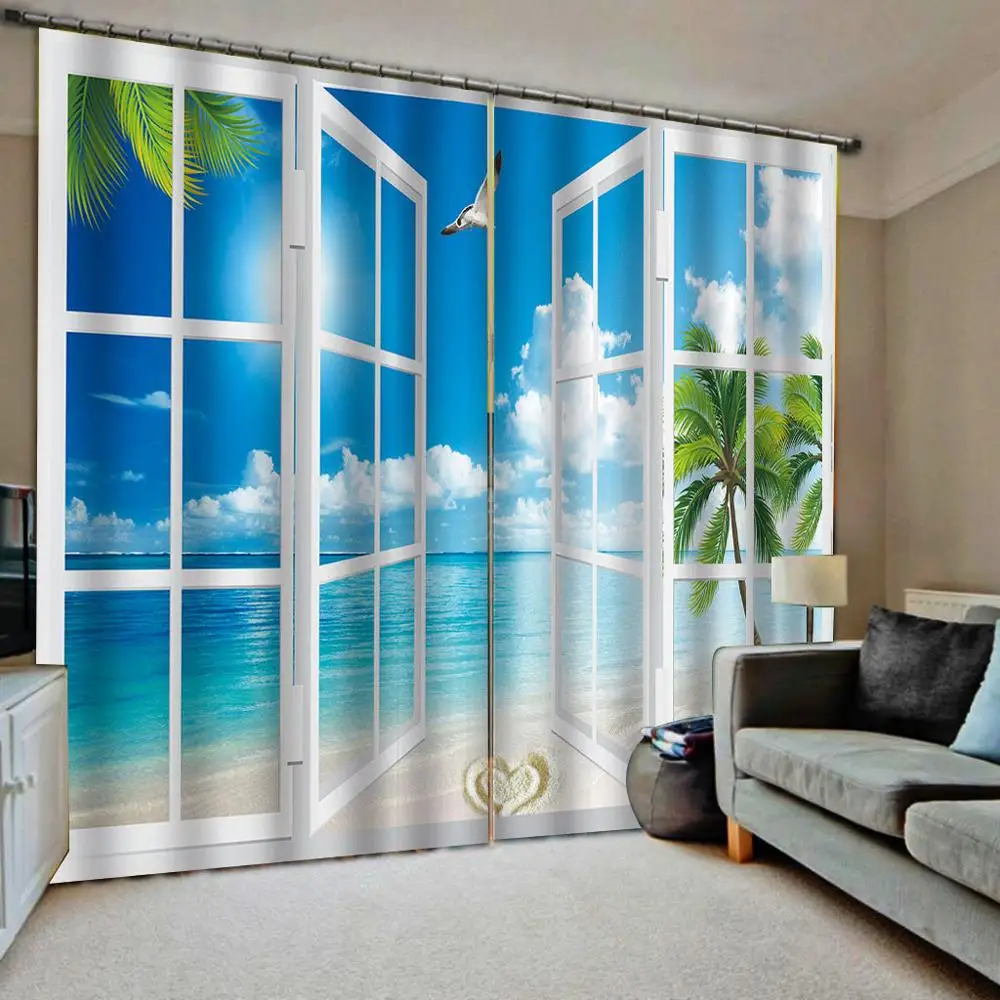 Customized size Luxury Blackout 3D Window Curtains For Living Room Beach view from the sea High quality custom 3d curtain fabric | Дом и сад