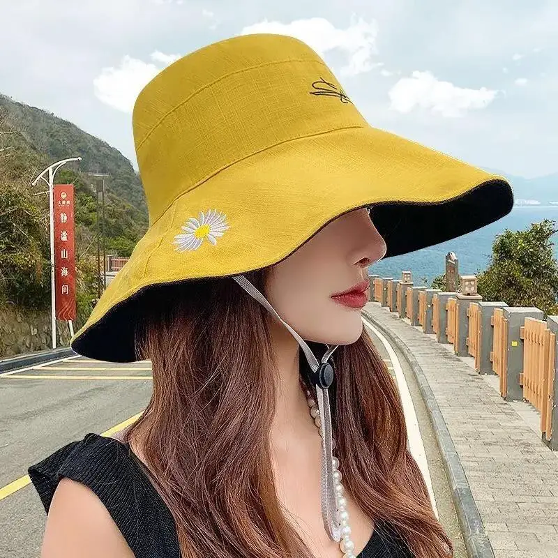 Hat summer sunscreen female Korean student sun shade cover face anti-ultraviolet fisherman hat ins new wild |