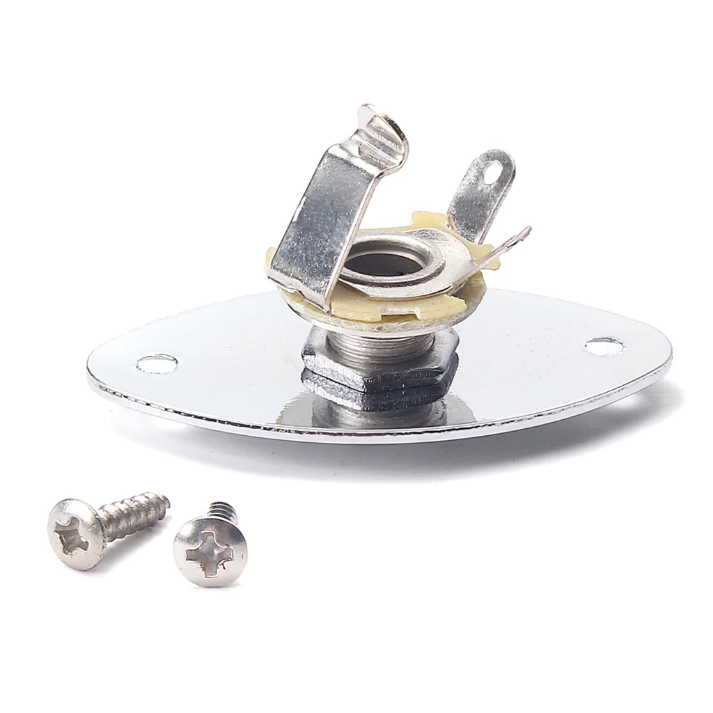 Chrome Flat Guitar Bass Output Jack Plate 1/4'' For Cigar Box Guitar Parts