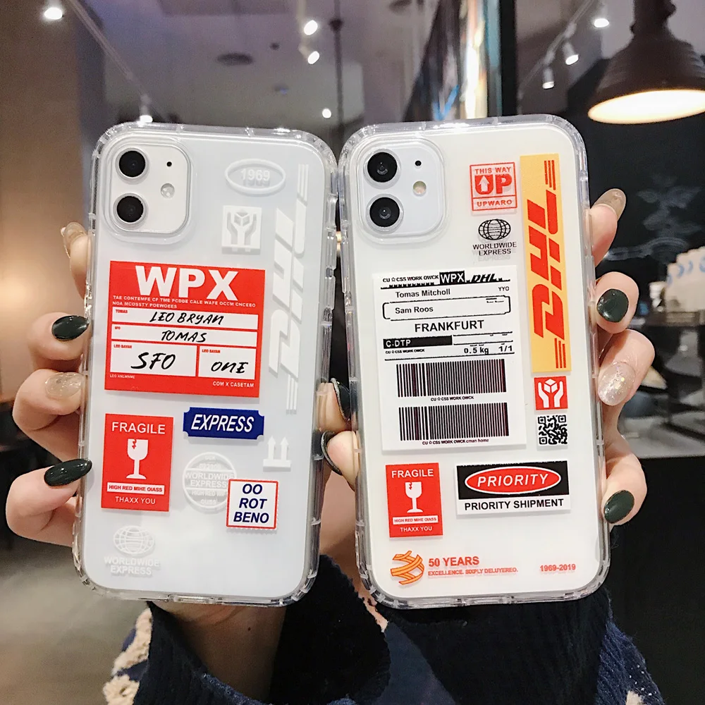 DHL Express Logistics Label Phone Case for iPhone 11 Pro X XR XS Max Soft Transparent TPU Airbag Cover 6 6s 8 7 Plus Shell |