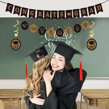 

New 39pcs/set Graduation Photo Booth Props Grad Party Decorations Congrats Banner Graduation Bachelor Cap Backdrop Supplies