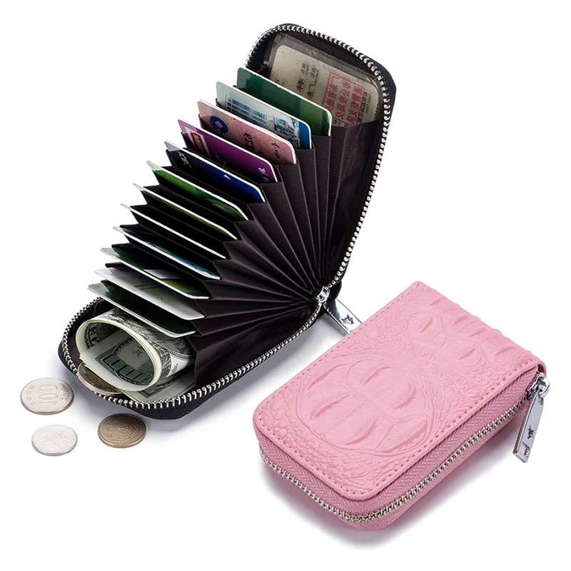 

Fashion Crocodile-printed Organ Card Bag for Women Lady Split Leather Zipper Bank Cards Organizer Small Money Coins Bag Case