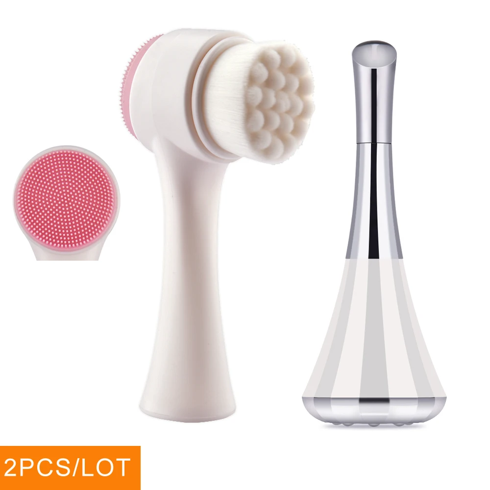 2pcs Double Sided Face Brush Clean Electric Silicone Exfoliating Blackhead Removal + Microcurrents Importer Beauty Tool for | Красота и
