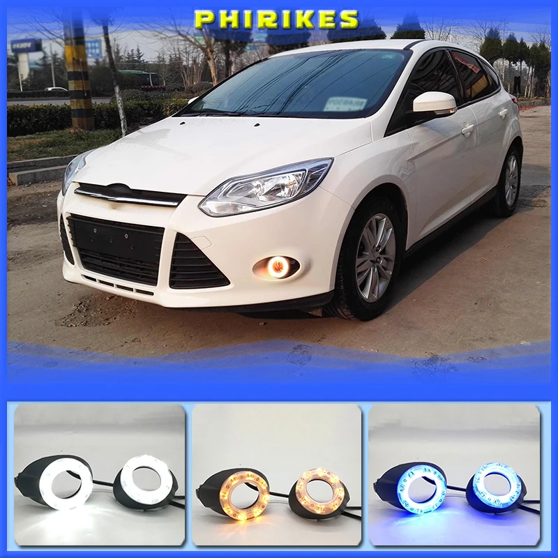 

Дневные ходовые огни для Ford Focus 3 MK3 2012-2015, дневные ходовые огни для Focus DRL, светодиодная противотуманная фара с желтым поворотным сигналом