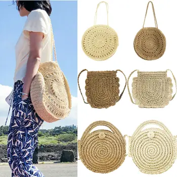 

Summer Womens Bohemian Woven Handbag Shoulder Beach Bag Casual Tote Straw Wicker