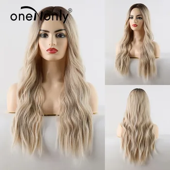 

oneNonly Synthetic Wigs Ombre Light Blonde Long Loose Deep Wave Wig Middle Part for White Black Women Heat Resistant Natural Wig