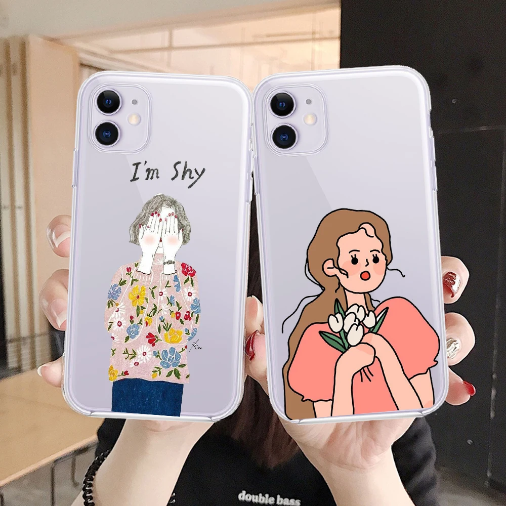 

Cute Girls Phone Case For iphone 7 8 6s Plus Case Cover For iphone XR X XS Max Case For iphone 11 Pro Max Art Drawing Girl Case