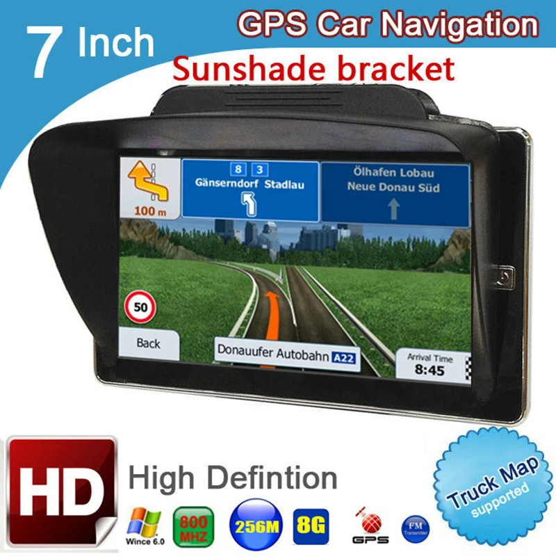 7 дюймовый GPS навигатор для грузовика MTK 800 МГц RAM 256M ROM 8G HD 800*480 bluetooth avin navigatior system