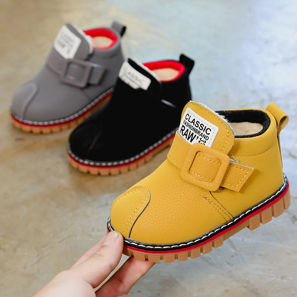 

Pu Winter Boots Kids Children Kid Girls Boys Flat With Round Toe Plush Hook&loop Ankle Casual Shoes Kids Boots Snow Ботинки