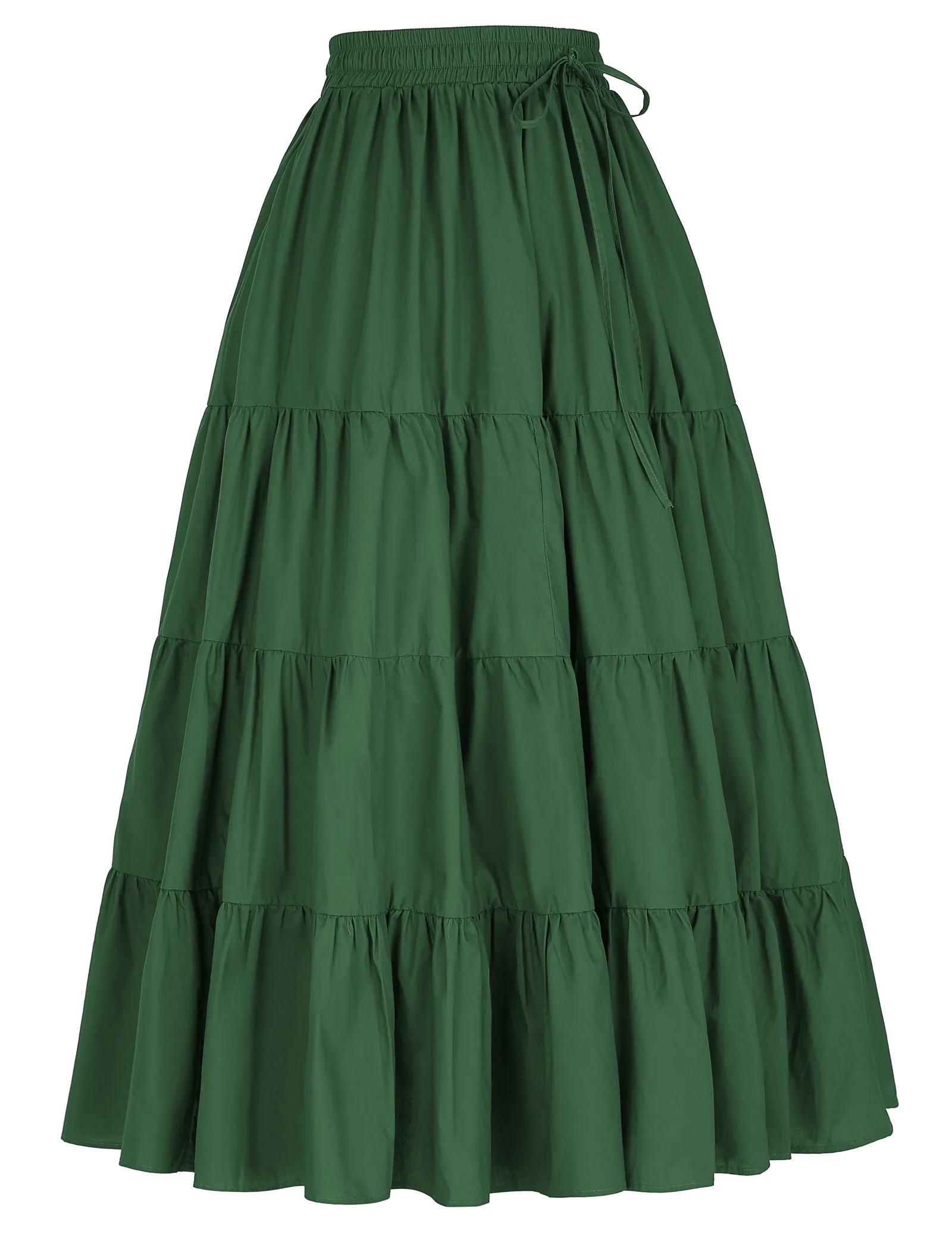 

Elastic Women Dark Green Maxi Skirt Wide Hem Cotton Long Skirt Free Size NEW