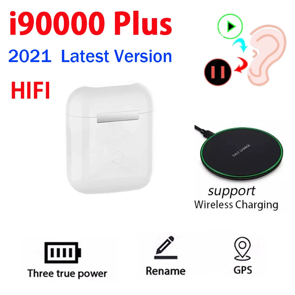i90000 Plus TWS Wireless Bluetooth 5.0 Earphone Smart Sensor 10D Super Bass Earbuds Rename Headphones Pk i9000 Pro i10 i500 | Электроника