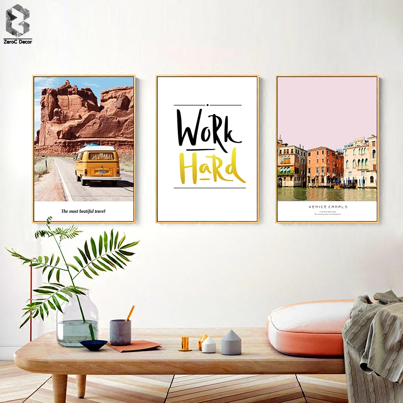 

Colorful Modern Canvas Painting Wall Art Landscape Bus Sweet Town Posters and Prints Wall Picture For Living Room Decoration