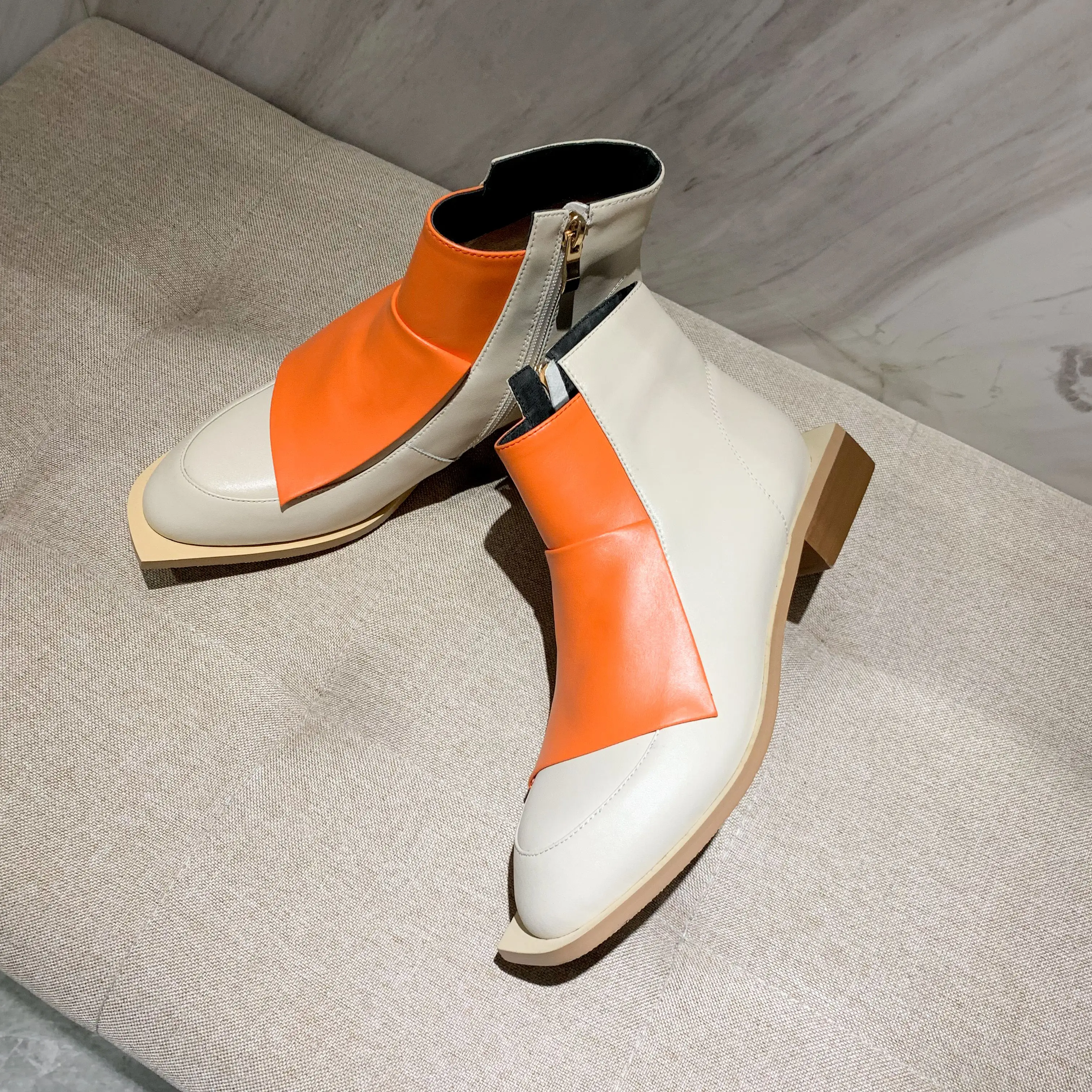 INS HOT women ankle boots plus size 22-26.5cm length Fashionable women's shoes Two-color stitching boots women antumn and winter