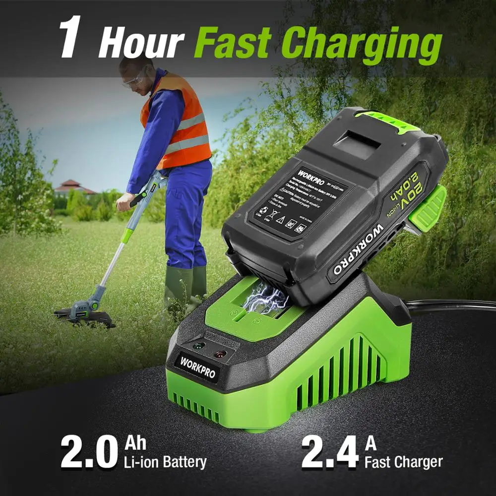 WORKPRO 20V 12" Cordless Grass Trimmer Set Electric Lawn Mower 2000mAh Li-ion Auto Release String Cutter Pruning Garden Tools