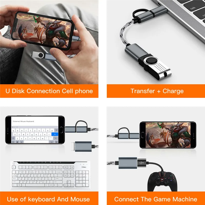 2 в 1 USB 3,0 OTG Кабель-адаптер для samsung с нейлоновой оплеткой Micro usb type C адаптер синхронизации данных для huawei для MacBook type-C OTG