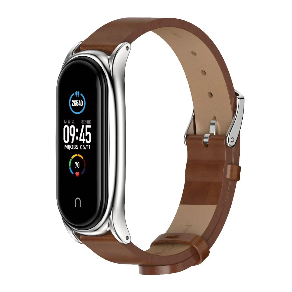 Браслет из ПУ кожи для Mi Band 5 4 3 наручный металлический браслет Xiaomi