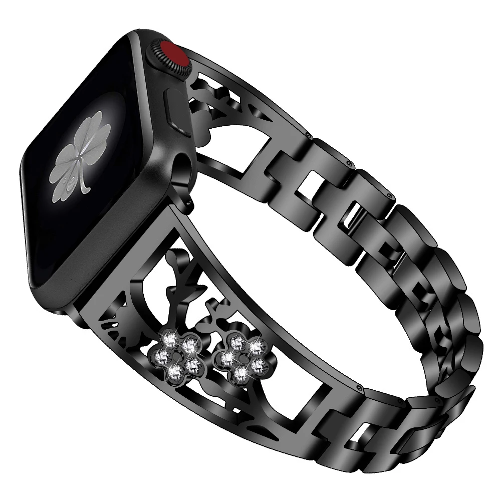 Бриллиантовый браслет ремешок для Apple Watch 38 мм 42 мм серия 1 2 3 Нержавеющая сталь женский ювелирный браслет для iwatch series5 4 44 мм 40 мм - Цвет ремешка: black