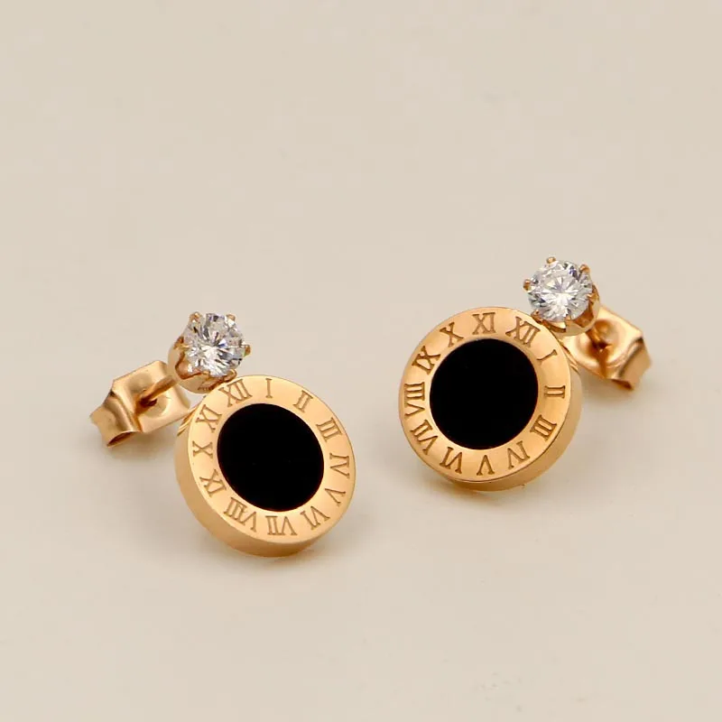 

Trendy Shine Zirconia Rose Gold-Color 316L Stainless Steel Stud Earrings For Women Fashion Jewelry Never Fade KE082