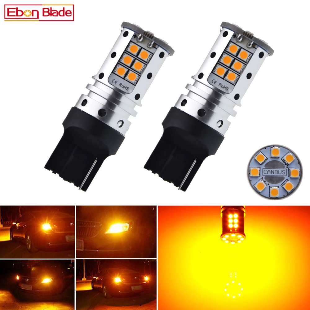 

2X Canbus No Hyper Flash LED Car Bulbs T20 7440 W21W WY21W Amber Yellow Front Rear Turn Signal Light Bulb Lamp Auto Accessories