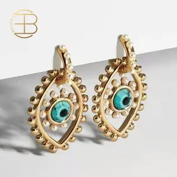 

2020 New Fashion Gold Color Eye Shaped Short Drop Earrings For Women Ladies Chic Gold Stone Filled Evil Eye Gold Earring