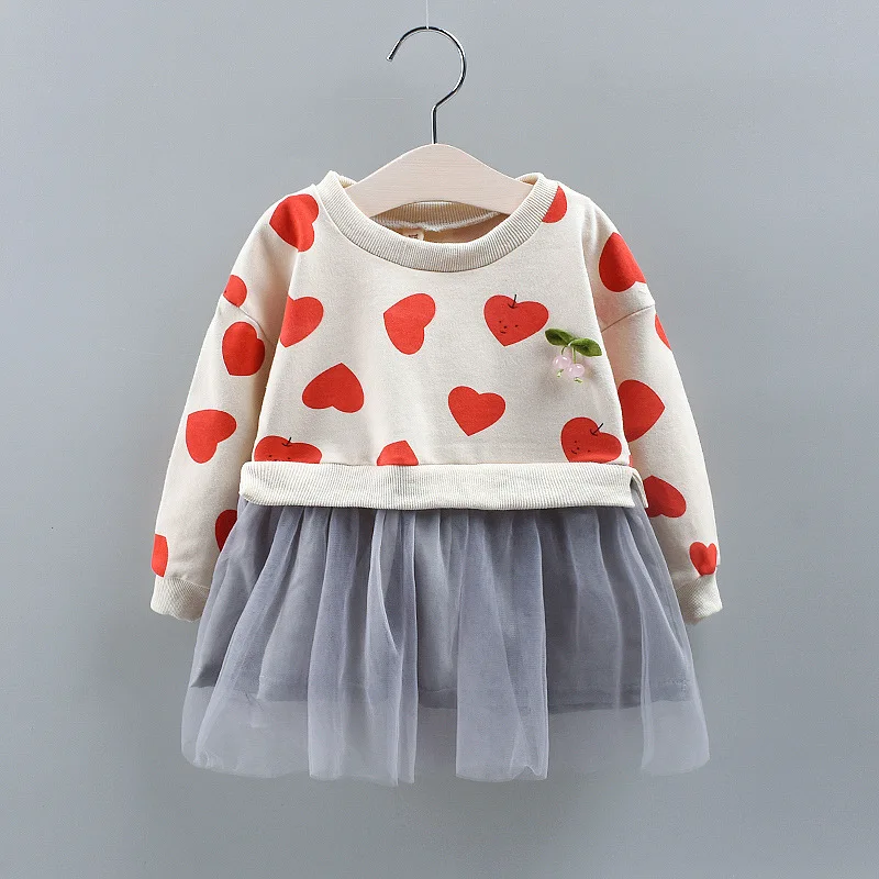 

Retail Girl's Dress Heart Pattern Girl Fall Clothes Kids Dresses