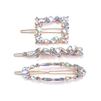 

3pcs Luxury AB Crystal Rhinestone ZA Hairpins Hair Jewelry Women Geometric Long Hair Clip Female Party Club Headwear Barrettes