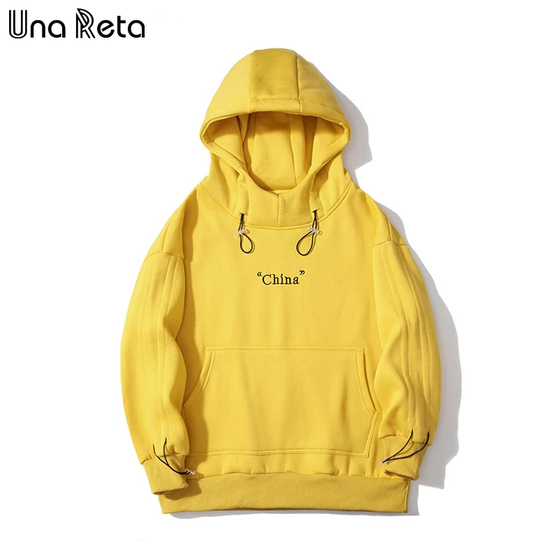 Una Reta, уличная одежда, толстовки, новинка, Осень-зима, вышивка, цельный пуловер, толстовка, Harajuku, мужской спортивный костюм, мужские толстовки с капюшоном - Цвет: Цвет: желтый